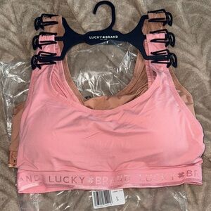 Lucky Brand Women's Soft padded bras Pink Tan Burnt orange Bralette Duo large